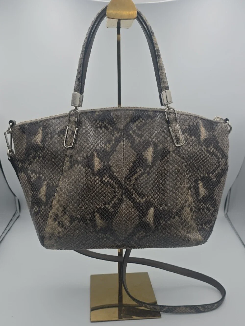 Coach Brown Snake-Print Satchel with Crossbody Strap